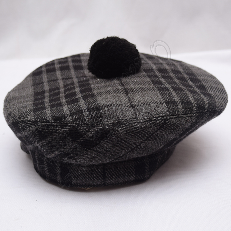 Night Watch Tartan Military Bonnet Hat with Black Pom Pom