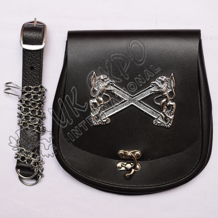 Real Cow hide Leather with Special Celtic Lock and Rampart line Chrom Badge on Front