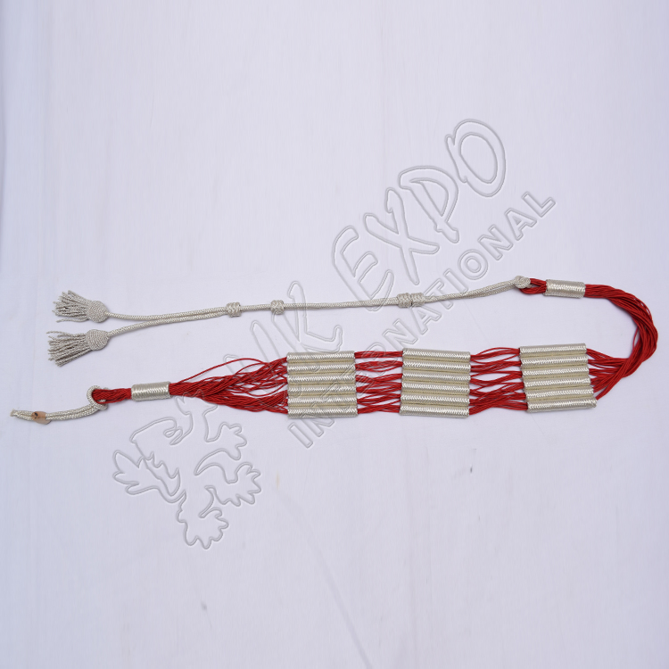 Red and Silver color cotton Russian braid barrel sash