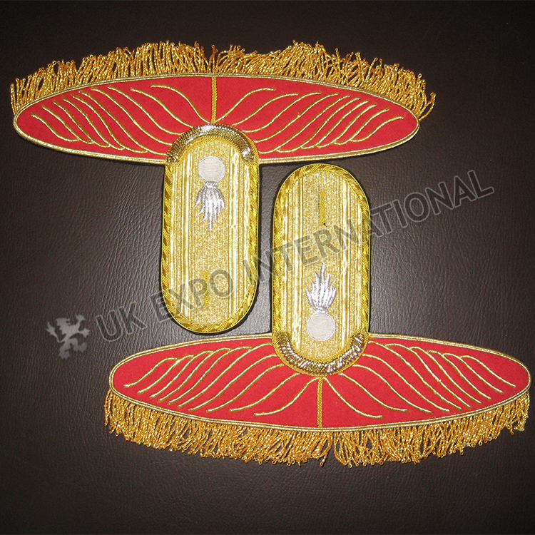 Red with Gold Bullion Braid White color Grenade badge Shoulder / Epaulets