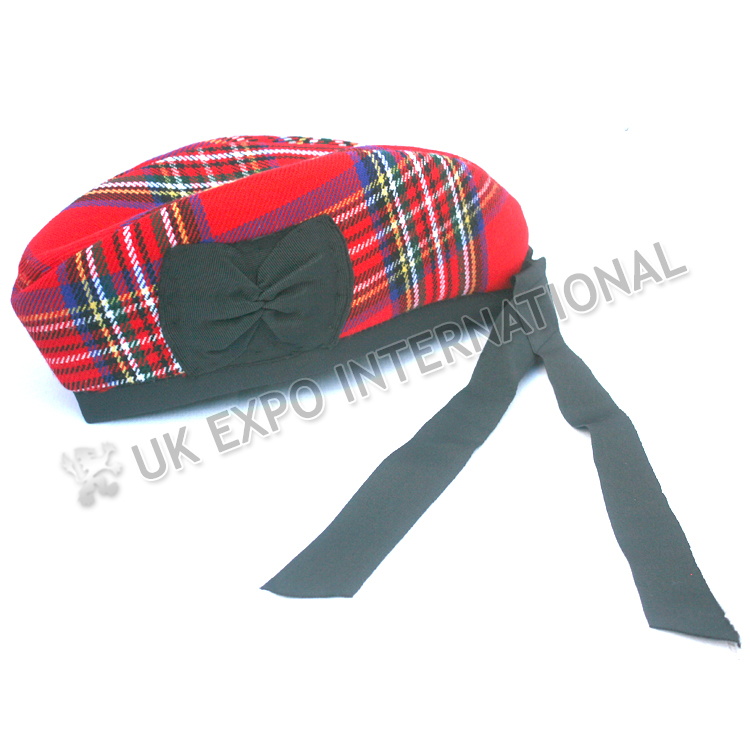 Royal Stewart Tartan Glengarry Hat and Red pom