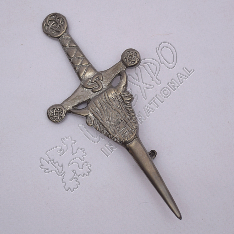 Scotland Coo Ox Sword Shiny Antique Kilt Pin