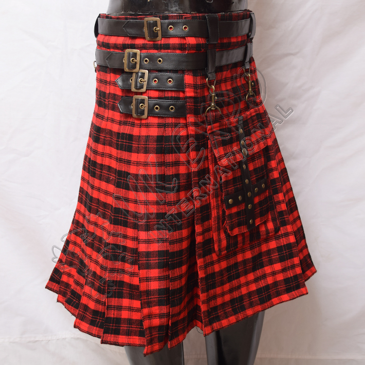 Scottish Amorous Fashion Tartan Kilts with 4 Straps and Buckles