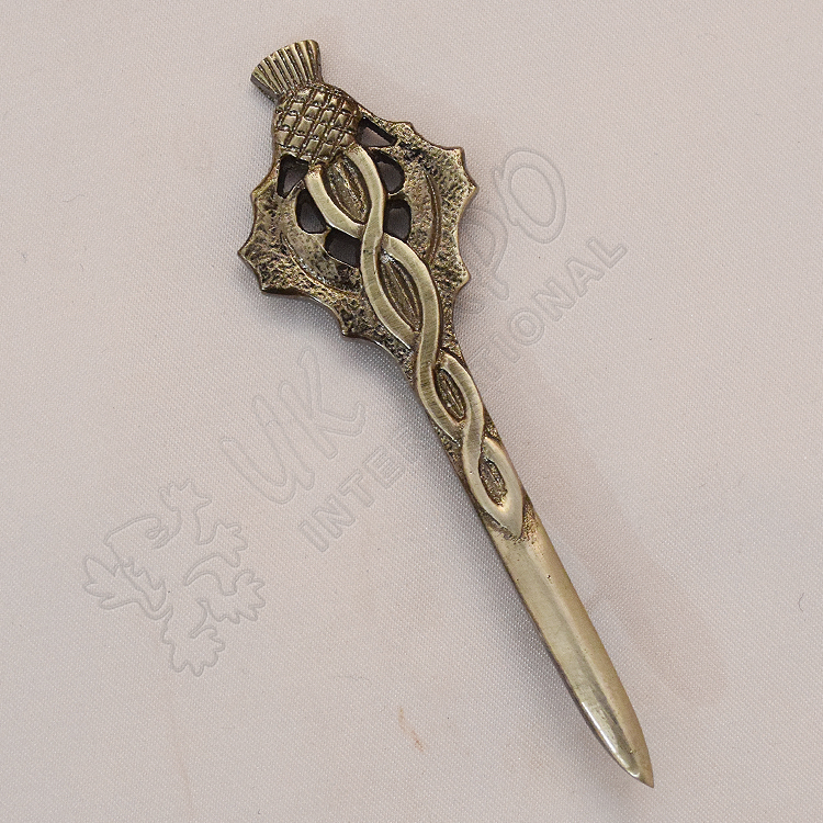 Scottish Celtic and Thistle Shiny Antique Kilt Pin