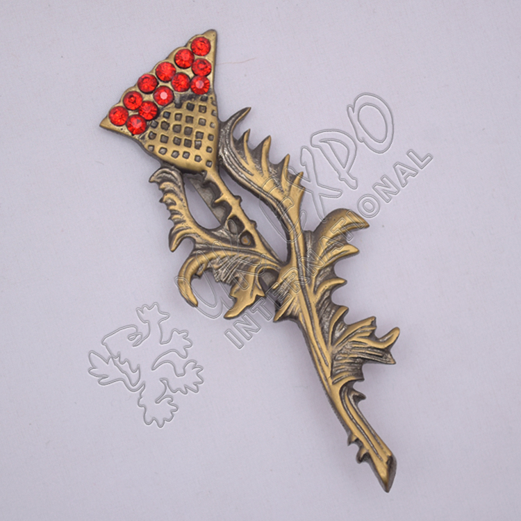 Scottish Flower With Leaf Stone Brass Antique Kilt Pins