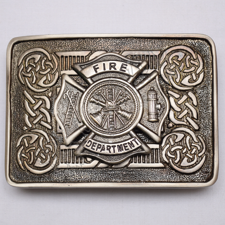 Scottish Shiny Antique Celtic Design Buckle With Fire Department Badge