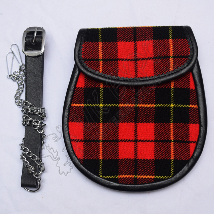 Scottish Wallace Modern Tartan Sporran With Leather Backing & Belt Chain