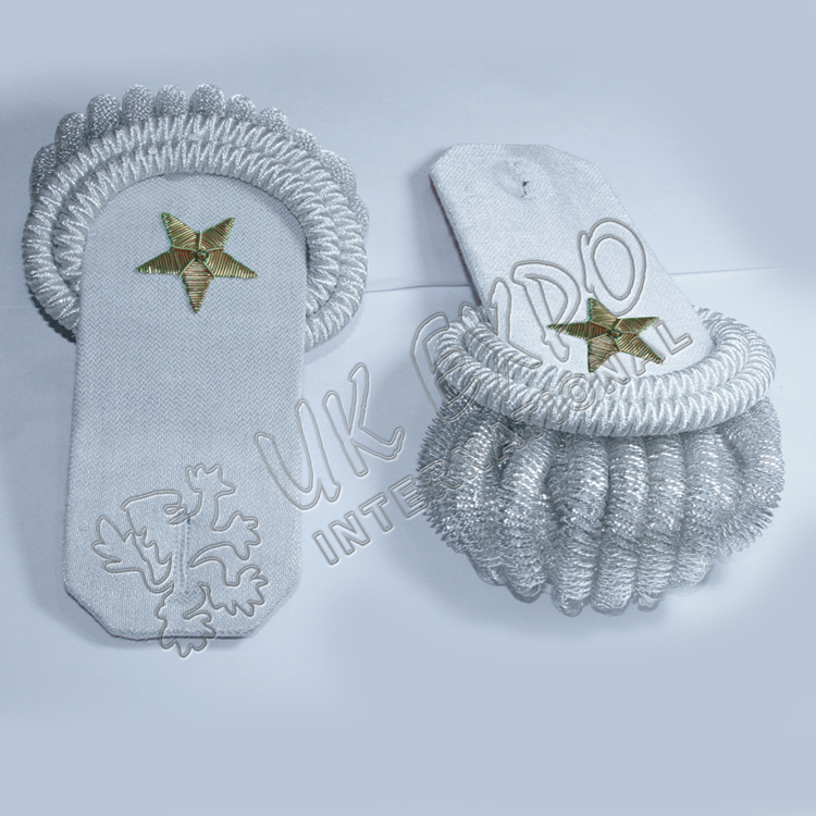 Silver Bullion Shoulders/Epaulette with Frings and Hand Embroider Gold Bullion Star on it