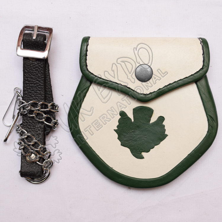 White and Green Leather with thistle Baby Sporran
