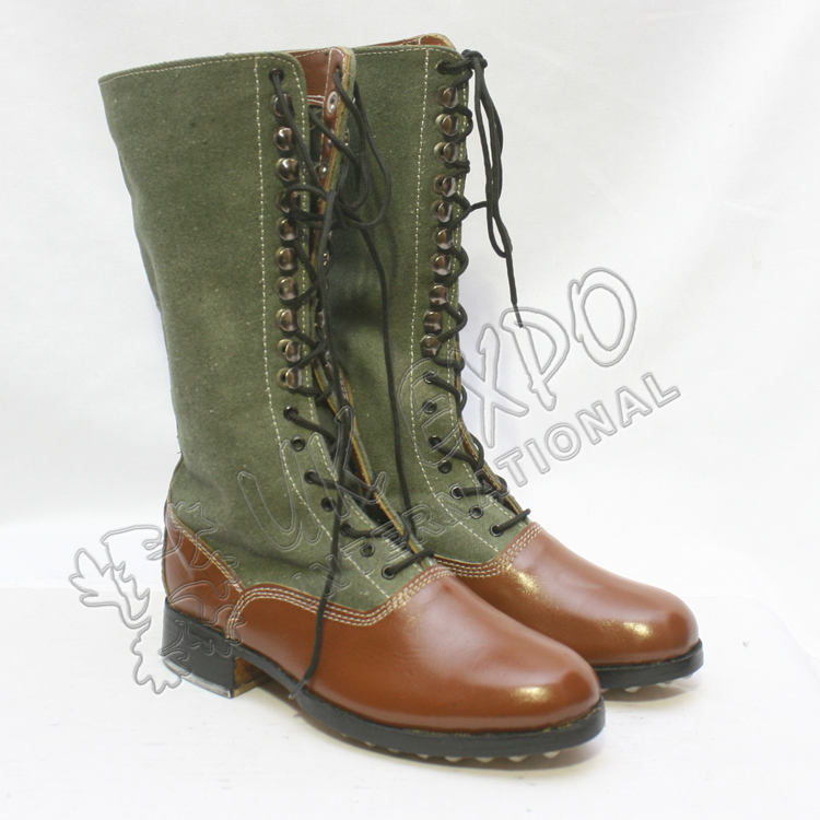 WWII German DAK High Boots Green Canvas with Brown Leather