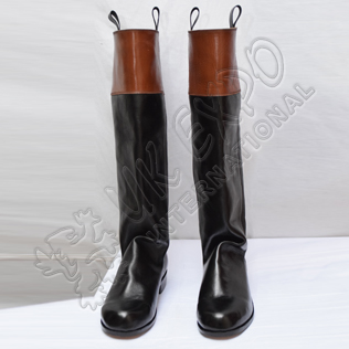 18th Century Long Cuffed Ridding Boots French Black & Brown Real Leather