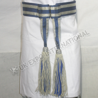Army Sash Waist Belt Blue silk with Silver bullioln Waist Sash 