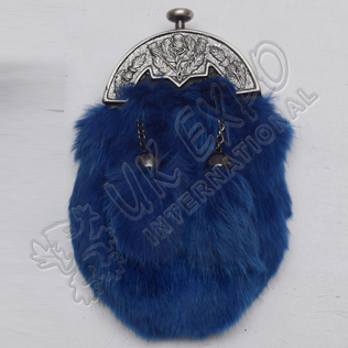 Baby Antique Thistle Cantle and Blue Furr Sporran