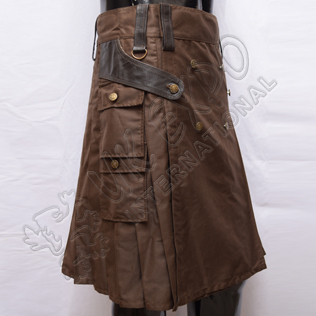 Battle Man Brown Utility Kilt with Leather and antique metal parts