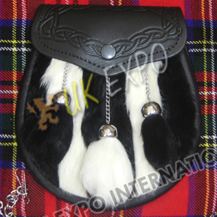 Black & White Rabbit Fur with Contras Tessels and Embossed on Flap