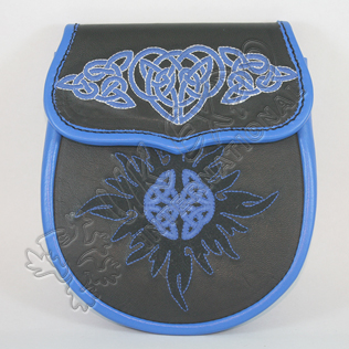 Black and Blue Real leather With Hand Embroidery Work Sporran
