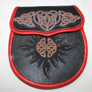 Black and Red Real leather With Brown Hand Embroidery Work