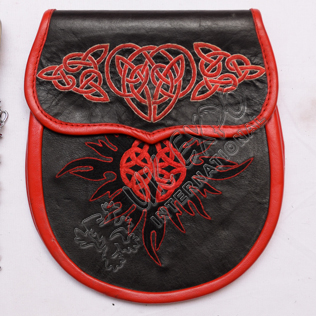 Black and Red Real leather With Hand Embroidery Work