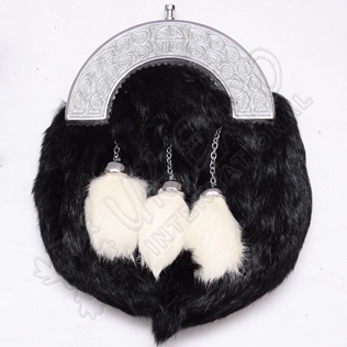 Black and white rabbit fur with celtc knot cantle