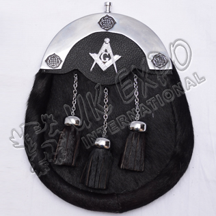 Black color Cow Skin Sporran with Masonic Badge