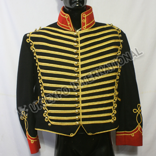 Black Color Military Hussar Jacket with Golden Braid 