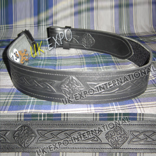 Black CowHide Leather new celtic Embossed Belt without Backing
