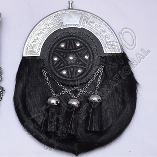 Black CowHide Skin 3 cross tessels Celtic Embossed with Studs