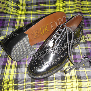 Black Ghillie Brogues PVC Shine Upper - Real Leather Sole