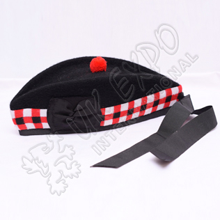 Black Glengarry Hat with Red Black and White dicing
