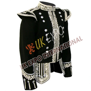 Black Hand Embroidery Doublet with Silver Braid and cord