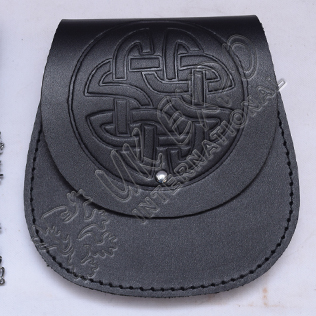 Black Leather Day Wear Sporrans Celtic Design on Flap