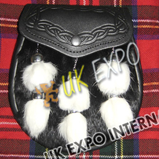 Black Rabbit Fur with 6 White Rabbit Tessels Embossed on Flap