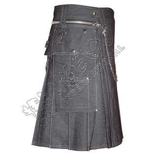 Blue Denim removable Pockets top paenl with Zipper closing, side snaps closing front hanging chain 