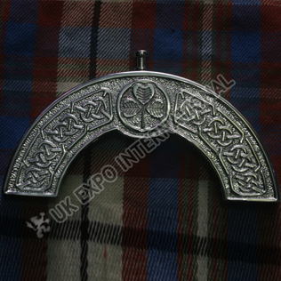 Brass chromed Shamrock with celtic knot Cantle
