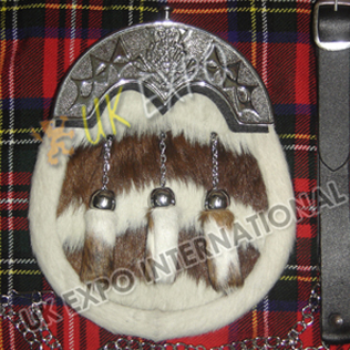 Brown and White Goat Skin combination and Scottish Thistle Cantle