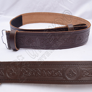 Brown Celtic Design Belt with Scottish Celtic Embossed real leather belt