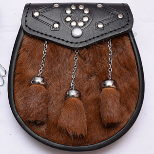Brown Color Goat Skin Celtic emboosed on Flap with Studs