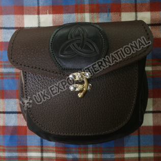 Brown Grain leather with Black Celtic embossed with Brass Lock Sporran