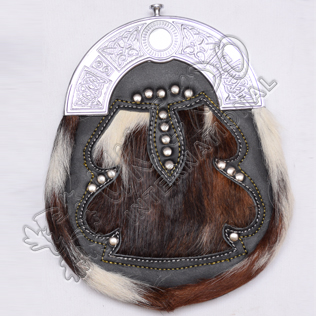 Brown White Natural Goat Skin With leather Studs with celtic cantle
