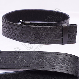 Celtic Embossed Black Leather Kilt Belt Velcro Closing