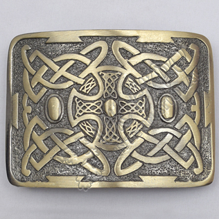 Real Plain Leather Scottish Kilt Belt Buckle Round Celtic Tree of Life Antique