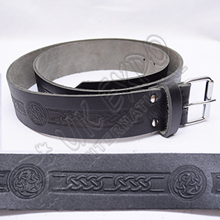 Cow Hide Leather Single Pin Buckle with Celtic Embossed Belt