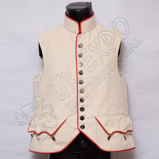 Cream color Canvas Vest with Red Piping and Plain Chrome Button