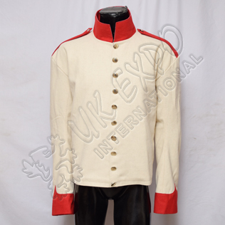 Cream Color Coat with Red Collar Cuff