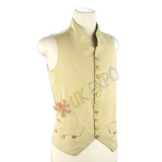 Cream color wool Vest with Brass Button cotton inside