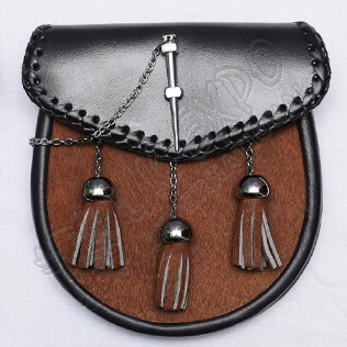 Black Leather with Dark Brown Cow skin with Chain Lock