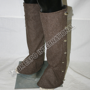Dark Brown wool Long Gaiters with Plain Siver Buttons