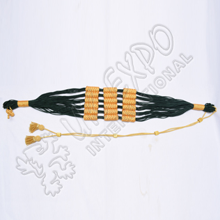 Dark Green and Golden color cotton Russian braid barrel sash