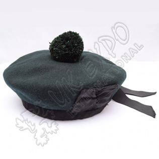 Dark Green Balmoral Plain Hat With Green Pom Pom