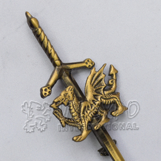 Dragon sword kilt pin brass antique